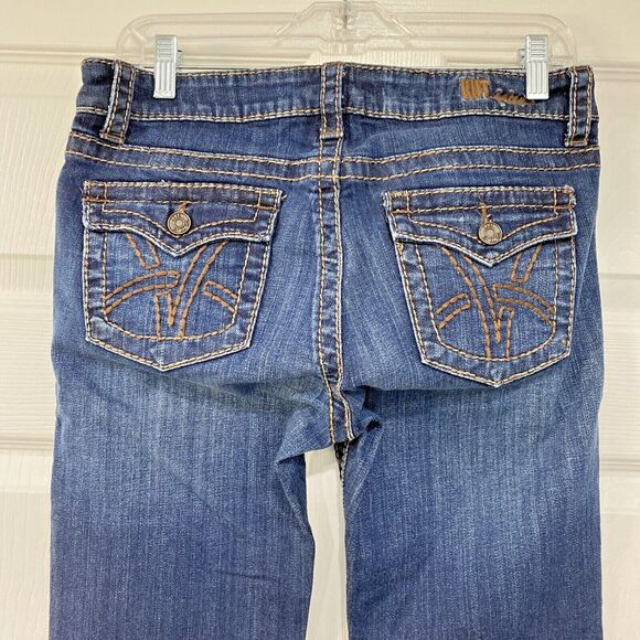Kut from the Kloth denim blue jeans sz 6 flare leg button flap pockets low rise - Picture 6 of 9